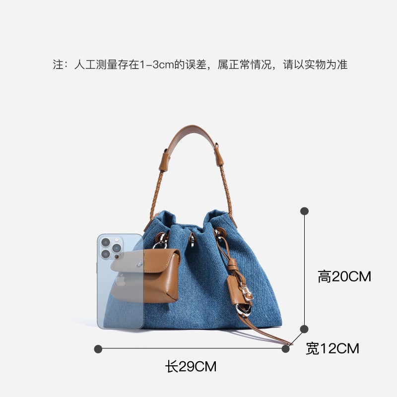 Denim Series Handbag Leather Niche Design High-End Fashion Simple New Crossbody Bag - Image 5
