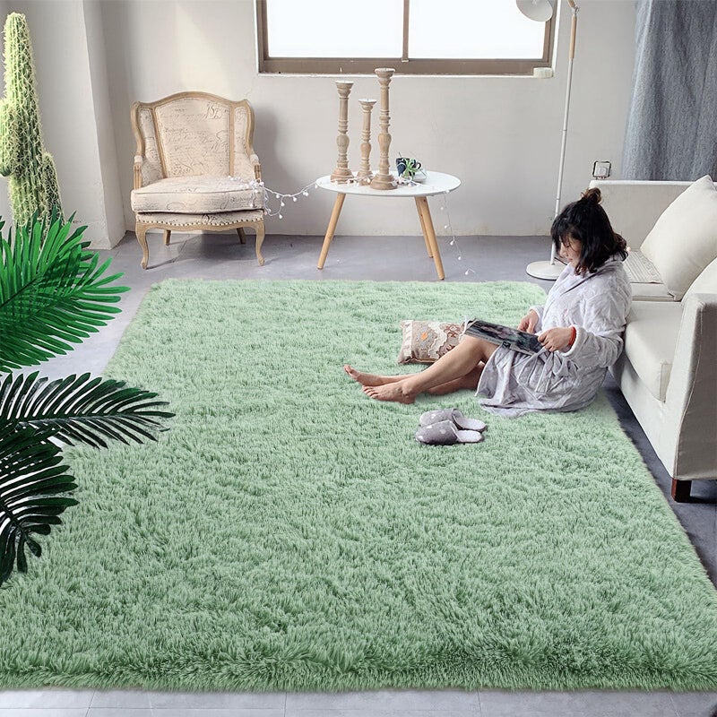 DweIke Super Soft Shaggy Rugs Fluffy Carpets 3x5 Sage Green Area Rug for Living Room Bedroom Girls Kids Room Nursery Home Decor NonSlip Washable Plush Indoor Floor Bedside Carpet