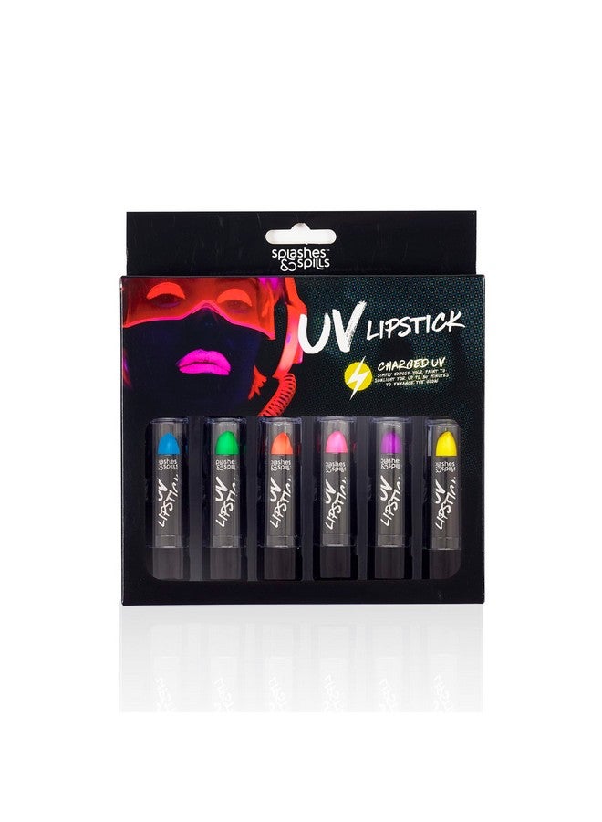 Splashes & Spills Uv Blacklight Lipstick 6 Color Variety Pack 3.7G Day Or Night Stage Clubbing Or Costume Makeup - Image 1