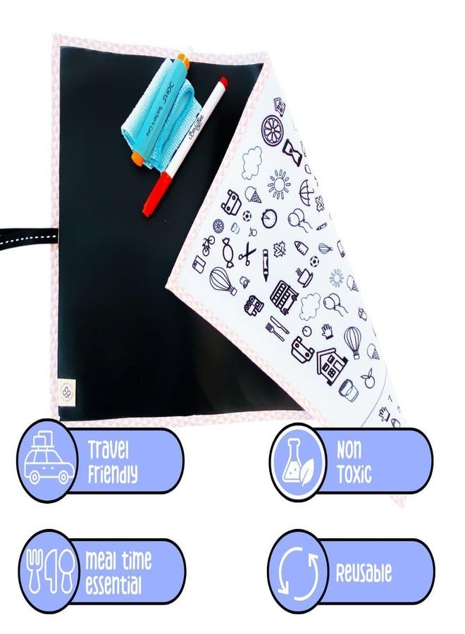 Berrybee Dine & Doodle Mat | Reversible & Reusable 2-in-1 Activity Mat with Erasable Marker & Chalk | Fun Travel Toy & Gift for Kids Ages 3–6 - Image 5