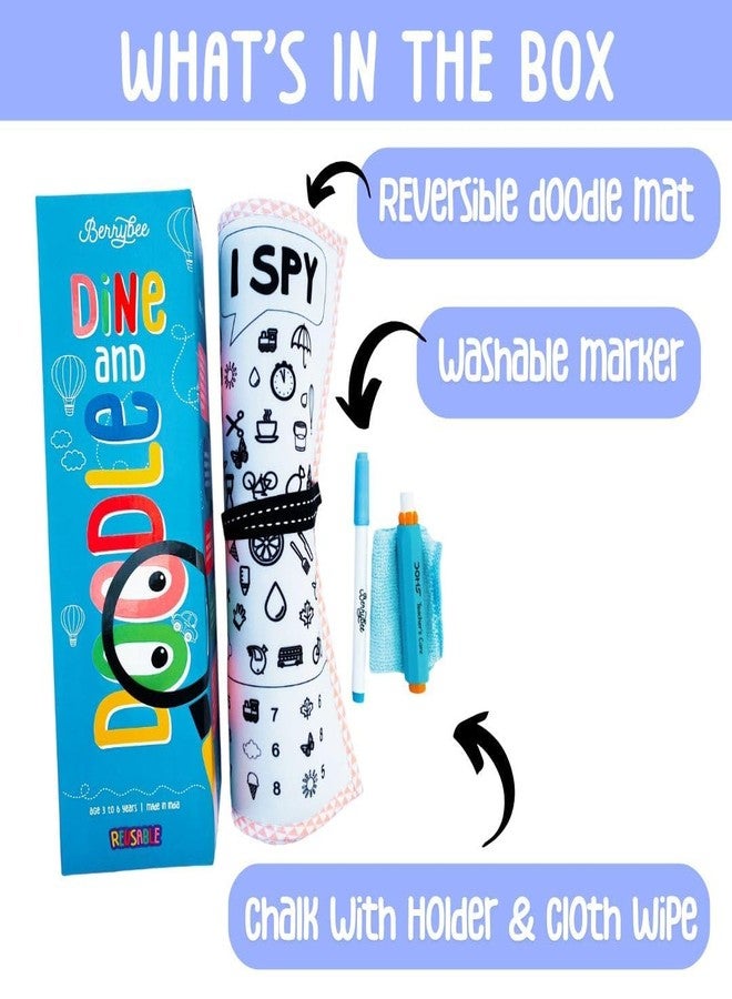 Berrybee Dine & Doodle Mat | Reversible & Reusable 2-in-1 Activity Mat with Erasable Marker & Chalk | Fun Travel Toy & Gift for Kids Ages 3–6 - Image 4