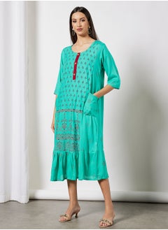 All Over Printed Round Neck Three Quarter Sleeve Jalabiya With Facemask