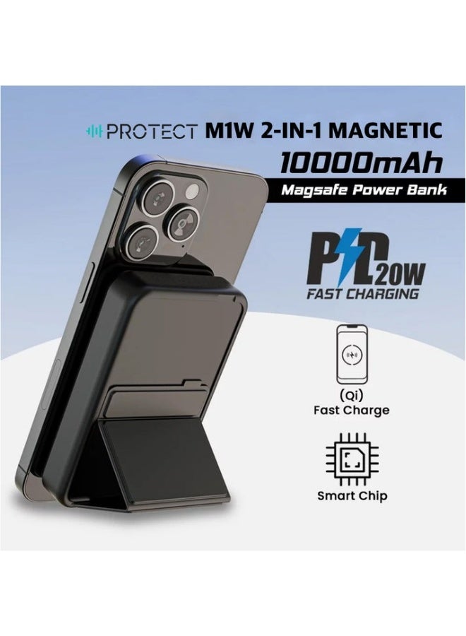 PROTECT M1W 2-in-1 Power Bank 10000mAh | MagSafe, Wireless Fast Charging & Foldable Magnetic Stand | Model: M1W - Image 2