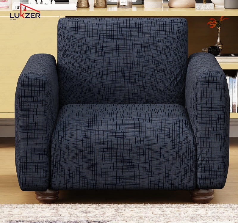 Lukzer 1 Seater Dark Blue Lining Design Universal Sofa Cover | 360° Fully Covered Anti-Slip Washable Couch Cover Protecter | 140 GSM Stretch Fit Polyester + Spandex Slipcover (90-140cm/SC-023-01) - Image 3