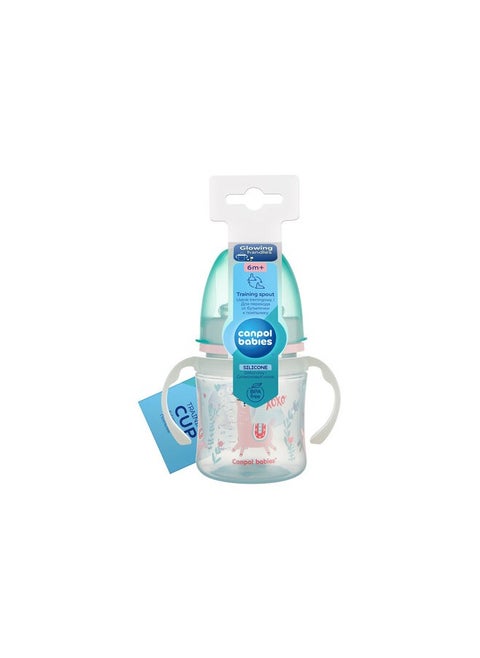 Canpol babies Training Cup with Glowing Handles PP EasyStart 120 ml Exotic Animals green 6M+