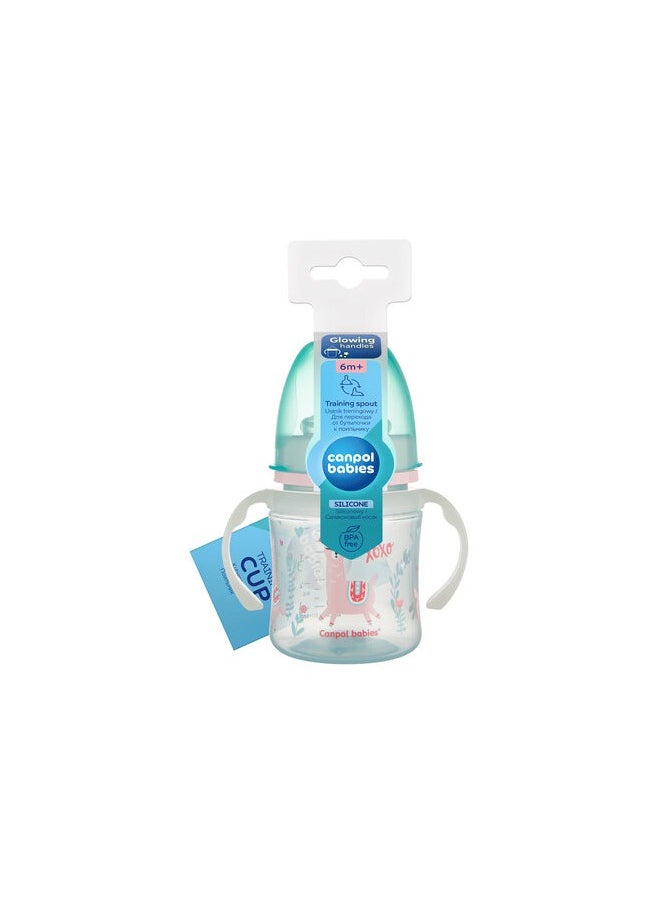 Canpol babies Training Cup with Glowing Handles PP EasyStart 120 ml Exotic Animals green 6M+