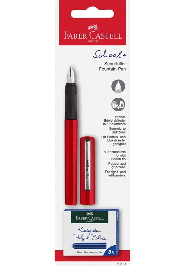 FABER-CASTELL قلم حبر مدرسي مع عبوة من 6 خراطيش حبر زرقاء - Image 1