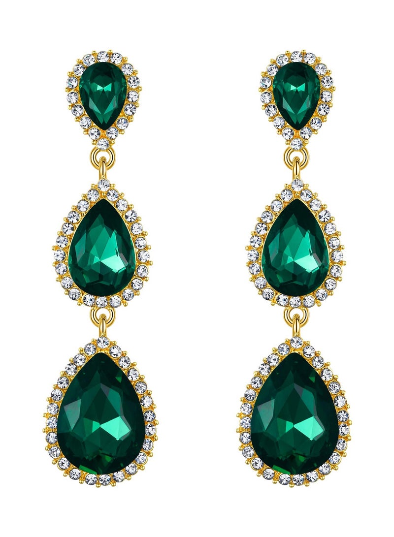 spa luxetique Women's Gold-tone Austrian Crystal Teardrop Pear Shape 2.5 Inch Long Earrings - Image 1