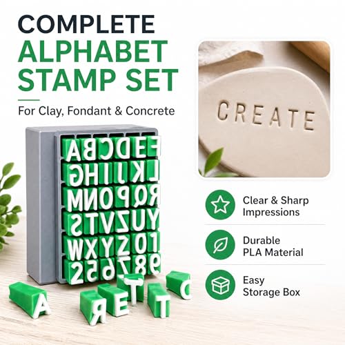 Jxueych Alphabet Stamps Set for Clay Pottery, Polymer Clay Stamps, Uppercase Alphabet and Numbers Small Press Fondant Embosser DIY Cookie Stamps - Image 4