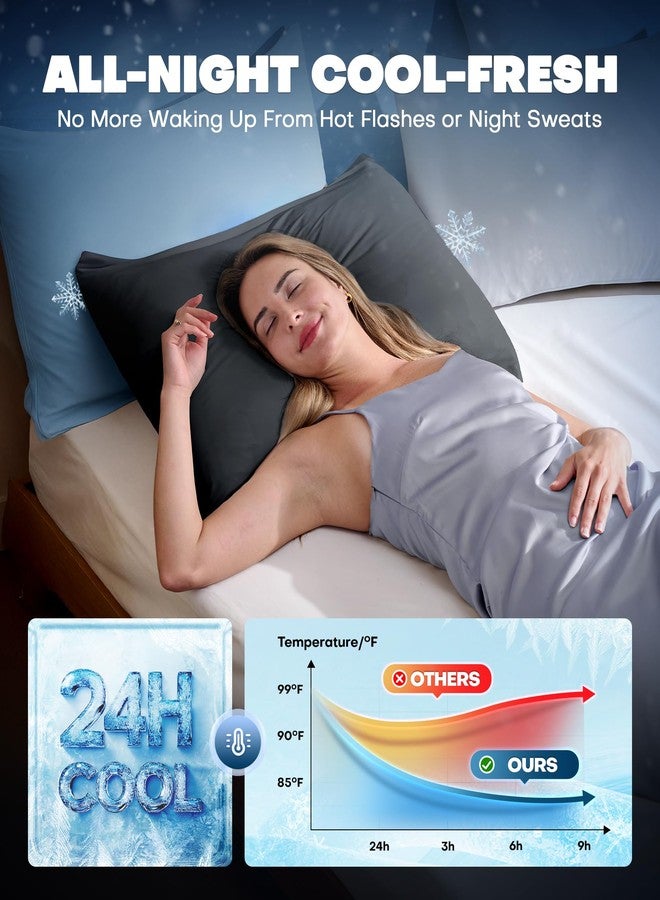 Rifens Cooling Pillowcases for Hot Sleepers Set of 2, Soft & Smooth (Dark Gray, King) - Image 3