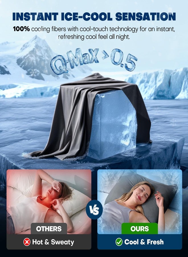 Rifens Cooling Pillowcases for Hot Sleepers Set of 2, Soft & Smooth (Dark Gray, King) - Image 2