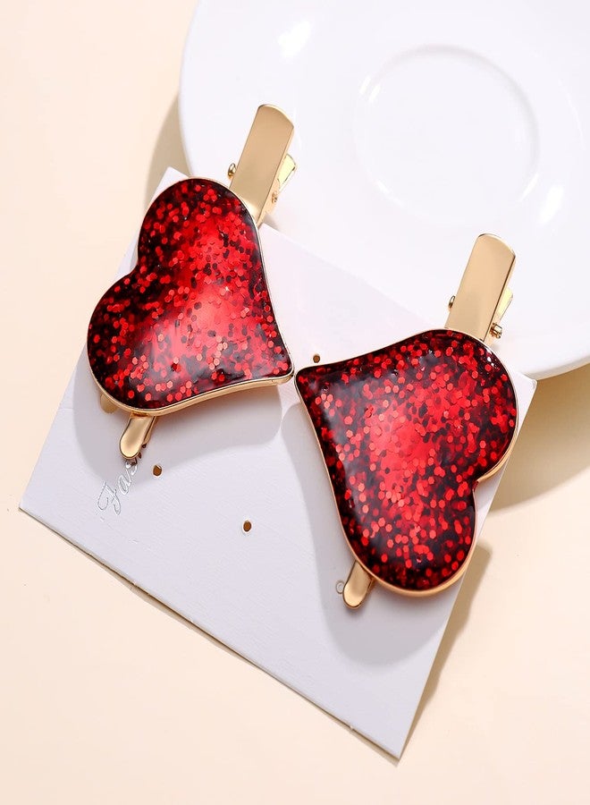 HSWE Heart Hair Clips Large Valentine's Day Glitter Heart Alligator Metal Clip Red & Pink Heart Shape Duckbill Hairpins Sweet Love Heart Hair Barrettes for Women Girls Hair Styling Accessory - Image 3