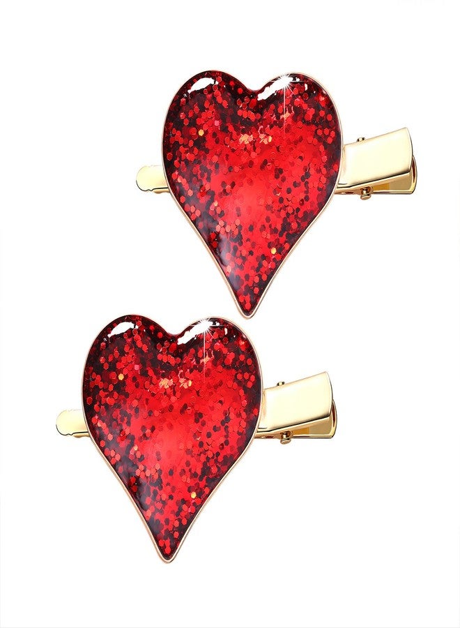 HSWE Heart Hair Clips Large Valentine's Day Glitter Heart Alligator Metal Clip Red & Pink Heart Shape Duckbill Hairpins Sweet Love Heart Hair Barrettes for Women Girls Hair Styling Accessory - Image 1