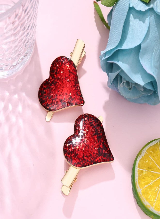 HSWE Heart Hair Clips Large Valentine's Day Glitter Heart Alligator Metal Clip Red & Pink Heart Shape Duckbill Hairpins Sweet Love Heart Hair Barrettes for Women Girls Hair Styling Accessory - Image 2