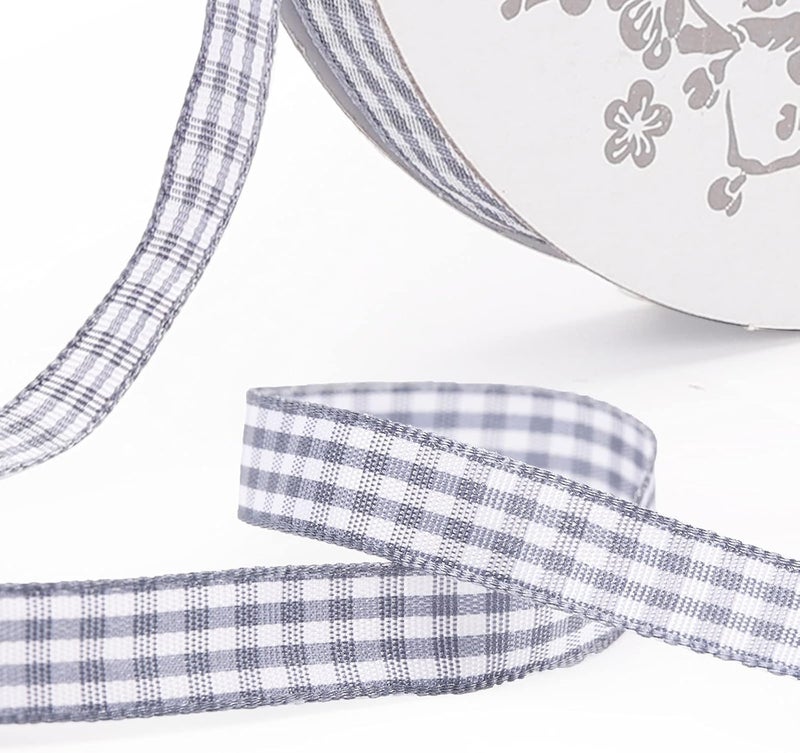 VGoodall Dark Grey Gingham Ribbon, 3/8 x 50Yd Picnic Craft Ribbon Dark Grey Ribbons for Hair Accessories Craft and Gift Wrapping - Image 3