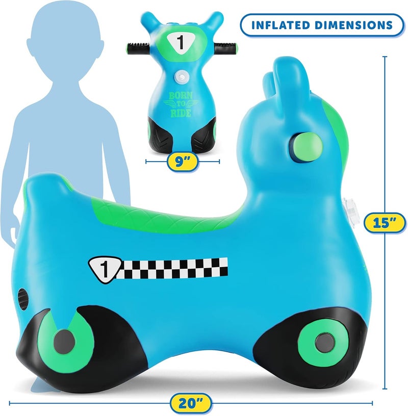 WADDLE Bouncy Hopper Inflatable Hopping Animal Scooter, Indoors and Outdoor for Toddlers and Kids, Pump Included, Boys and Girls Ages 2 Years and Up (Blue Zoomer) - Image 2