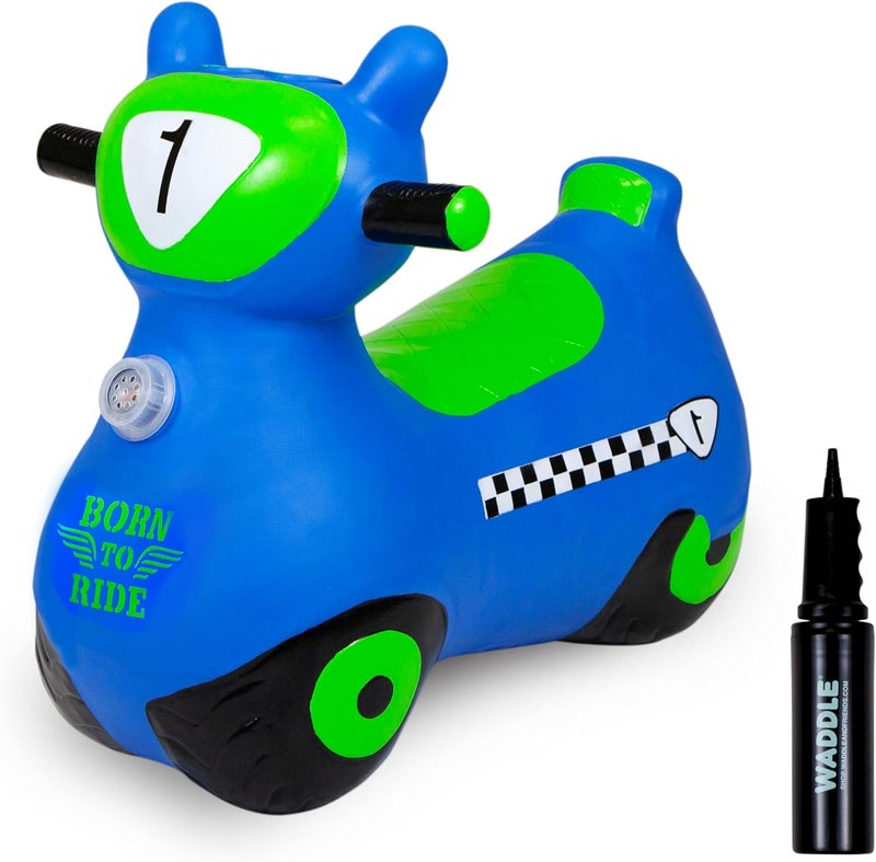 WADDLE Bouncy Hopper Inflatable Hopping Animal Scooter, Indoors and Outdoor for Toddlers and Kids, Pump Included, Boys and Girls Ages 2 Years and Up (Blue Zoomer) - Image 1