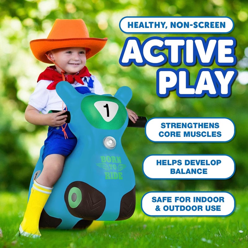 WADDLE Bouncy Hopper Inflatable Hopping Animal Scooter, Indoors and Outdoor for Toddlers and Kids, Pump Included, Boys and Girls Ages 2 Years and Up (Blue Zoomer) - Image 4
