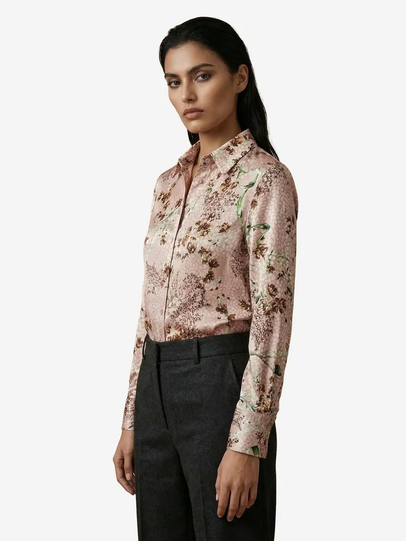 My Fashion Dusty Rose Pink MY FASHION Floral Print Long Sleeve Button-Up Shirt for Women | Best Price UAE
