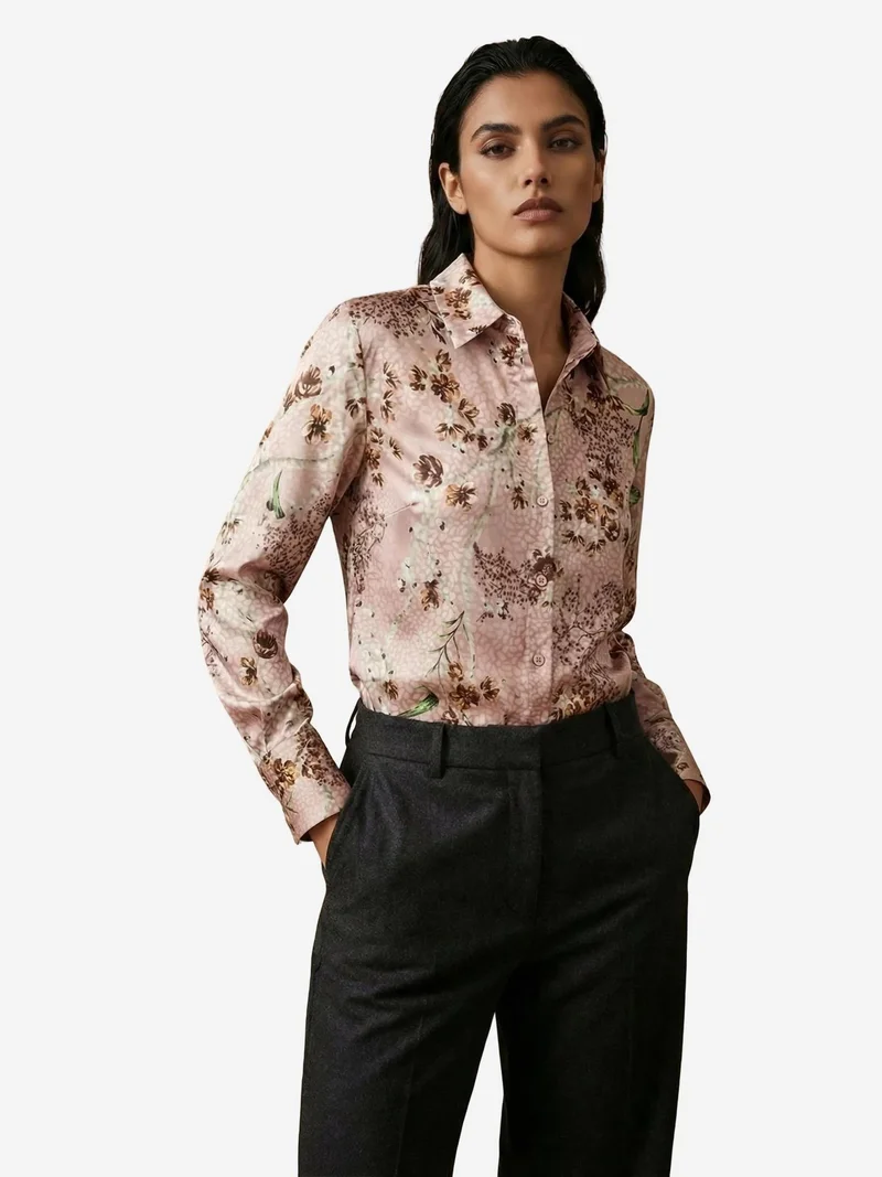 My Fashion Dusty Rose Pink MY FASHION Floral Print Long Sleeve Button-Up Shirt for Women | Best Price UAE