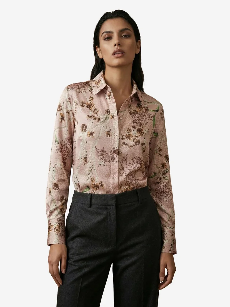 My Fashion Dusty Rose Pink MY FASHION Floral Print Long Sleeve Button-Up Shirt for Women | Best Price UAE