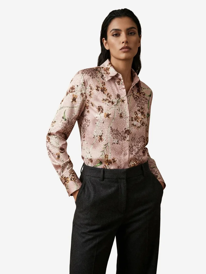 MY FASHION Floral Print Long Sleeve Button-Up Shirt