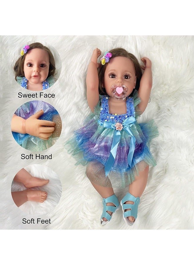 Beauenty Reborn Baby Dolls Girl 22" Beautiful Lifelike Doll Full Body Vinyl Silicone With Long Hair for Kids Realistic Newborn Baby Doll with Feeding Toy for - Image 2