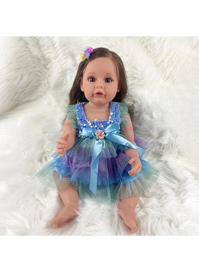 Beauenty Reborn Baby Dolls Girl 22" Beautiful Lifelike Doll Full Body Vinyl Silicone With Long Hair for Kids Realistic Newborn Baby Doll with Feeding Toy for - Image 4