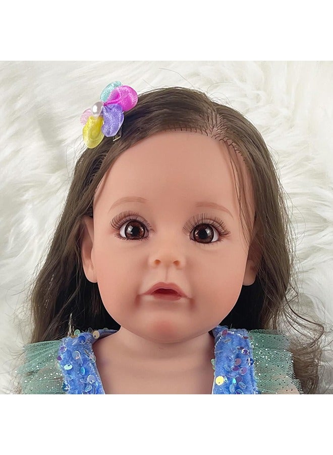 Beauenty Reborn Baby Dolls Girl 22" Beautiful Lifelike Doll Full Body Vinyl Silicone With Long Hair for Kids Realistic Newborn Baby Doll with Feeding Toy for - Image 3