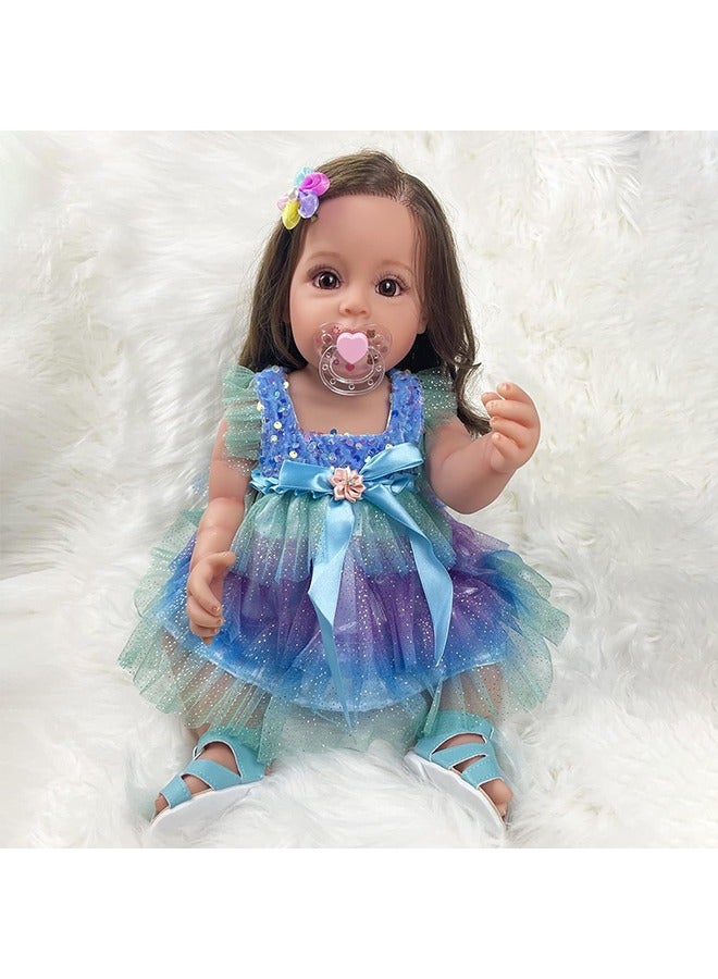 Beauenty Reborn Baby Dolls Girl 22" Beautiful Lifelike Doll Full Body Vinyl Silicone With Long Hair for Kids Realistic Newborn Baby Doll with Feeding Toy for - Image 5