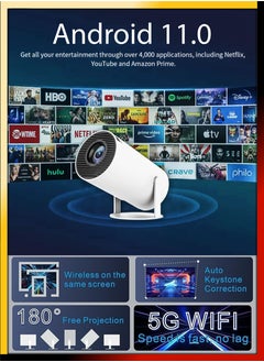 JAJEEK 120ANSI Lumens HD Smart Projector – Android 11, Portable Mini Cinema with 130 Inches Screen Display, 4K Support, 180° Rotating Screen, Home Movie Theater, Gaming, Video Presentations, Mobile Phone Projection  - Image 4
