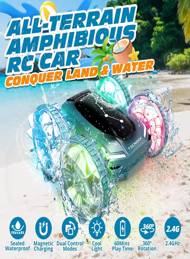 Tecnock Amphibious Remote Control Car Boat, 4WD Gesture RC Cars with Magnetic Charging, 60 Min Playtime, LED Lights, Pool Toys for Kids Ages 6-12, Gift Toys for Boys Girls - Image 2