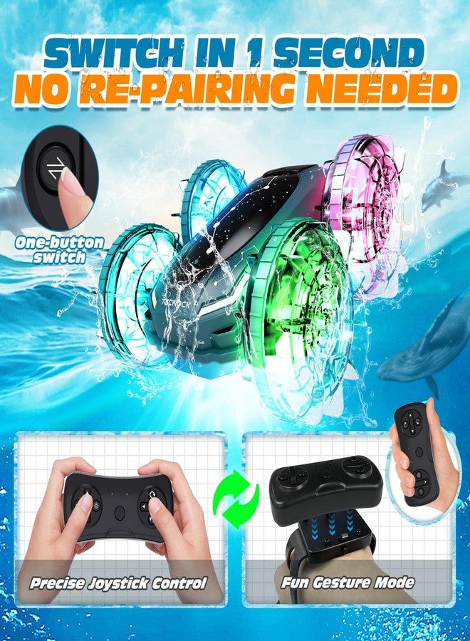 Tecnock Amphibious Remote Control Car Boat, 4WD Gesture RC Cars with Magnetic Charging, 60 Min Playtime, LED Lights, Pool Toys for Kids Ages 6-12, Gift Toys for Boys Girls - Image 4