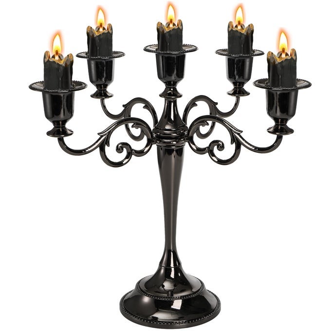 5 ARM BLACK CANDELABRA CANDELABRA CANDLE HOLDER 10 INCH TALL CANDLESTICKS HOLDER ELEGANT TAPER CANDLE HOLDER CENTERPIECE FOR WEDDING CHURCH HALLOWEEN DINING HOME DECOR