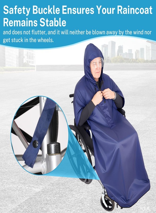 Wheelchair Raincoat, Waterproof Wheelchair Poncho, Mobility Scooter Rain Cover, Waterproof, Windproof, Transparent Hood, Reflective Strap, For Outdoor Use (Blue) - Image 3