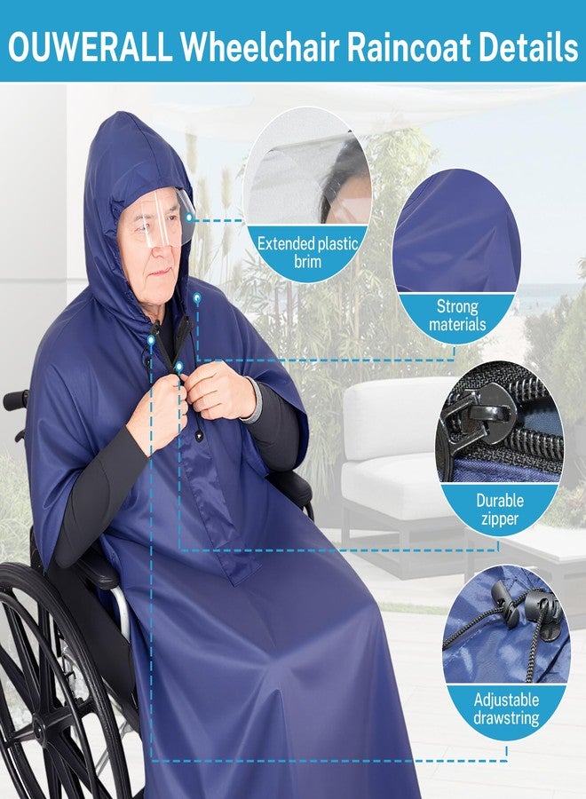 Wheelchair Raincoat, Waterproof Wheelchair Poncho, Mobility Scooter Rain Cover, Waterproof, Windproof, Transparent Hood, Reflective Strap, For Outdoor Use (Blue) - Image 2
