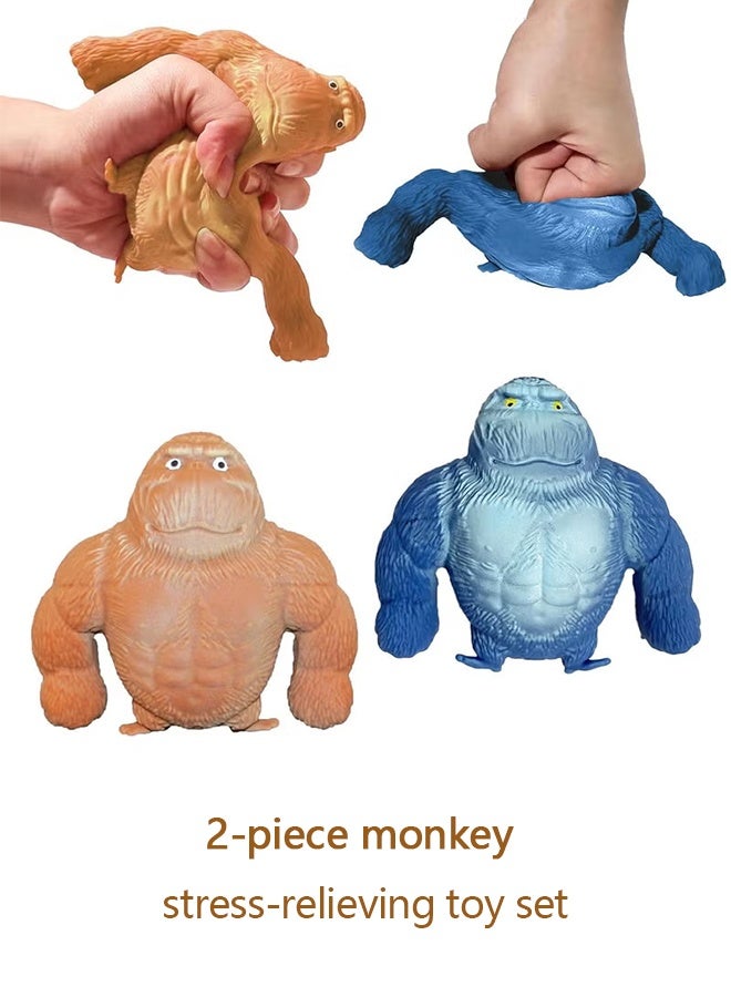 2 Pcs Squishy Monkey Decompress and Squeeze Stress Toy Animal Styling Stress Relief Stretchy Toys Stress Relief Squishy Monkey Toy Elastic and Soft Fidget Toy, Gift for Children and Adults Birthday - Image 1
