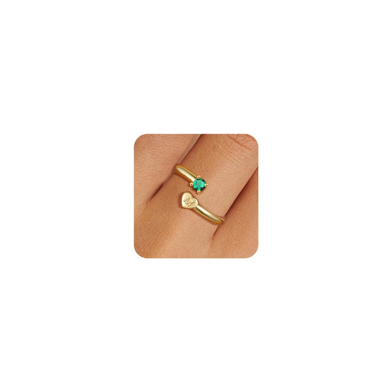 JIAOGE Teen Girl Gifts Trendy Stuff - Gold Rings for Women M Initial Rings for Teen Girls Gifts for Girls Jewelry Adjustable Gold Rings for Women Non Tarnish Emerald Ring Thumb Pinky Birthstone Rings - Image 1