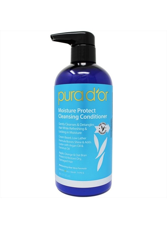 Pura d'or Moisture Protect Cleansing Conditioner (16oz) Detangles & Restores Hair with Argan Oil, Lavender & Other Natural Ingredients, No Sulfate, All Hair Types, Men & Women (Packaging may vary) - Image 1