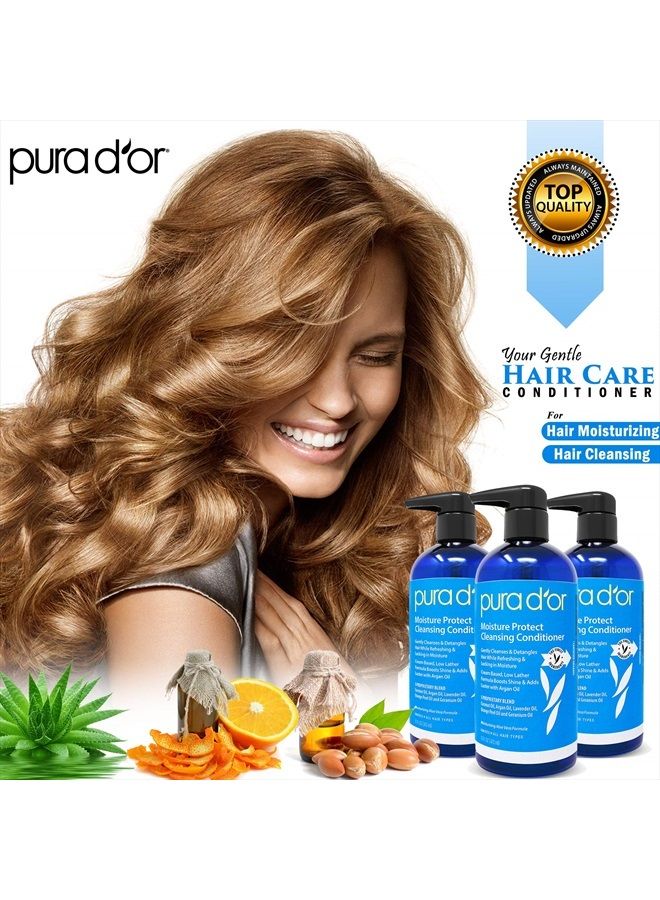 Pura d'or Moisture Protect Cleansing Conditioner (16oz) Detangles & Restores Hair with Argan Oil, Lavender & Other Natural Ingredients, No Sulfate, All Hair Types, Men & Women (Packaging may vary) - Image 4