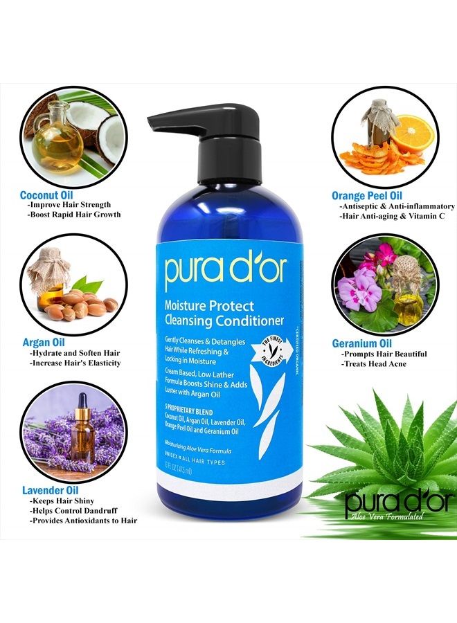 Pura d'or Moisture Protect Cleansing Conditioner (16oz) Detangles & Restores Hair with Argan Oil, Lavender & Other Natural Ingredients, No Sulfate, All Hair Types, Men & Women (Packaging may vary) - Image 2