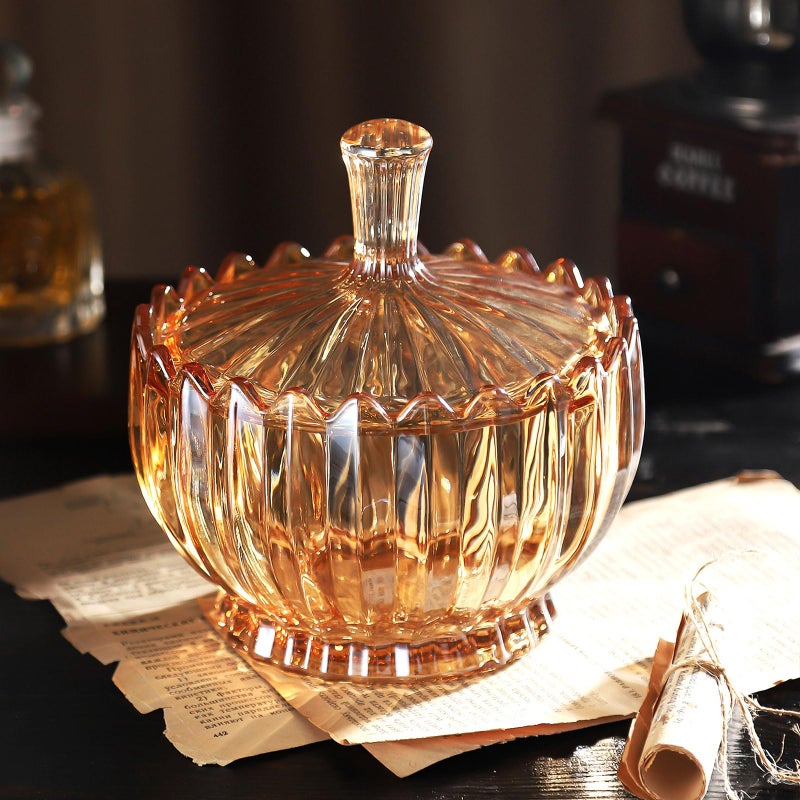 WHJY 18oz Amber Crystal Candy Bowl with Lid - Decorative Covered Candy Dish for Office, Home, Snacks, Chocolates, Nuts, Seasonal Candies - Image 4