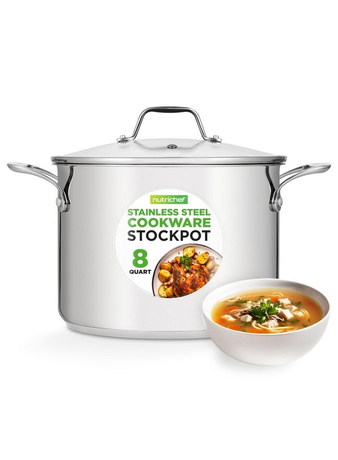 NutriChef 8-Quart Stainless Steel Stock Pot - 18/8 Food Grade Stainless Steel Heavy Duty Induction - Stock Pot, Stew Pot, Simmering Pot with See-Through Lid, Dishwasher Safe - NCSP8 - Image 1