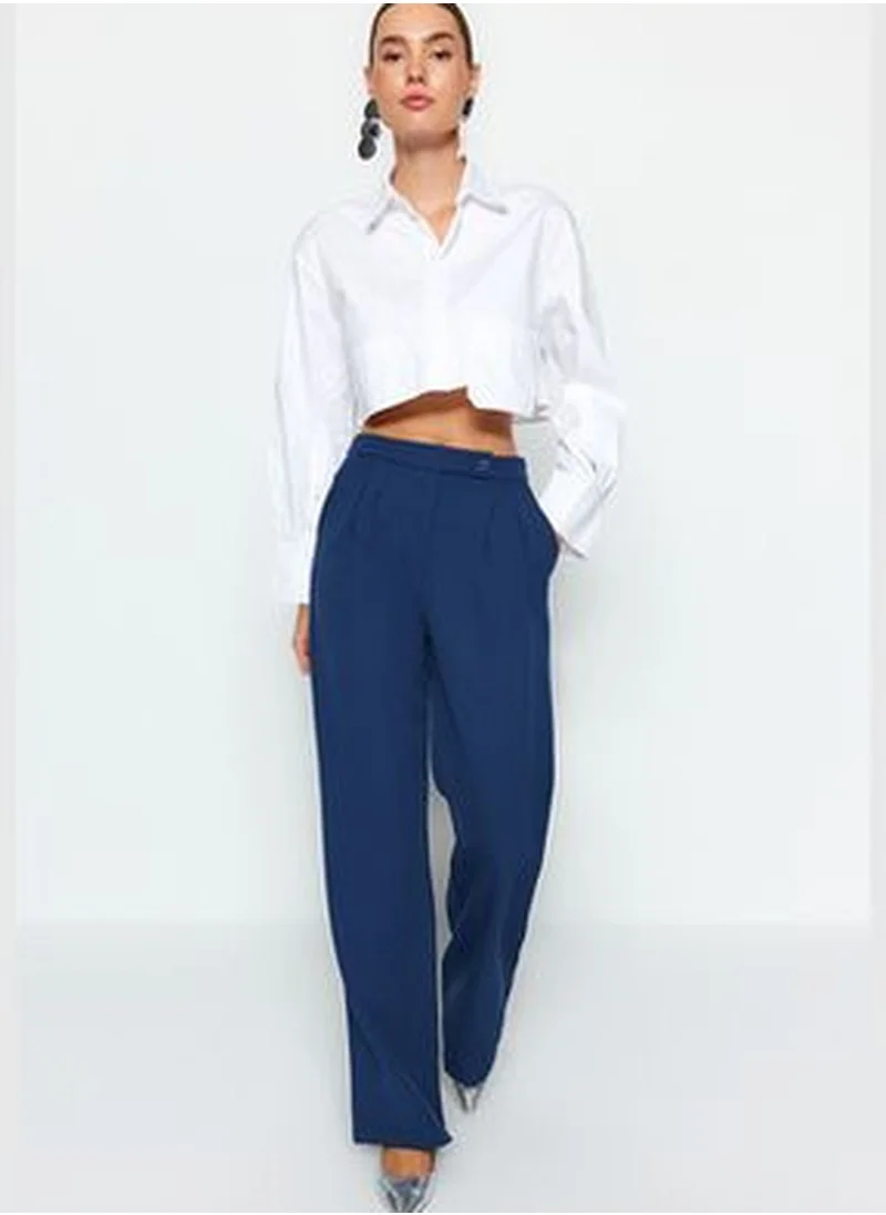 trendyol Navy Blue Wide Leg Wide Leg High Waist Weave Trousers TWOAW22PL0066