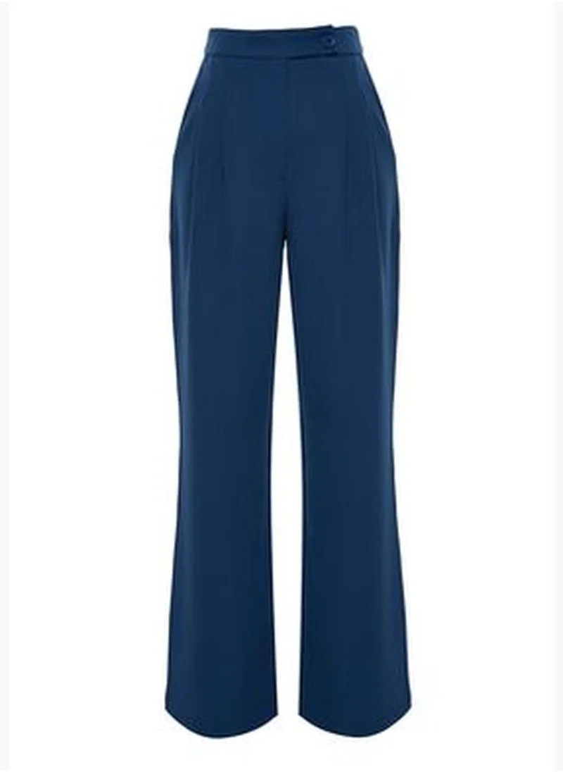 trendyol Navy Blue Wide Leg Wide Leg High Waist Weave Trousers TWOAW22PL0066