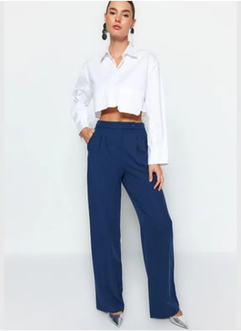 trendyol Navy Blue Wide Leg Wide Leg High Waist Weave Trousers TWOAW22PL0066