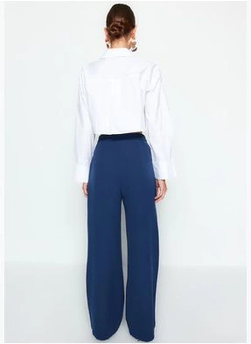 trendyol Navy Blue Wide Leg Wide Leg High Waist Weave Trousers TWOAW22PL0066
