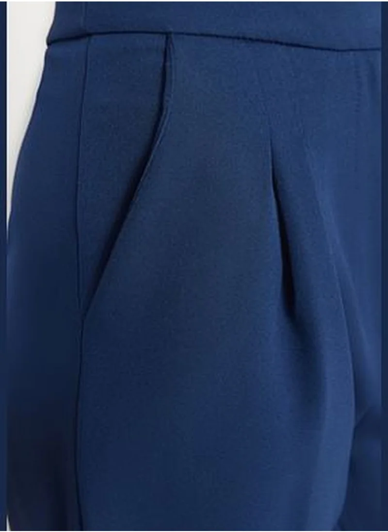 trendyol Navy Blue Wide Leg Wide Leg High Waist Weave Trousers TWOAW22PL0066