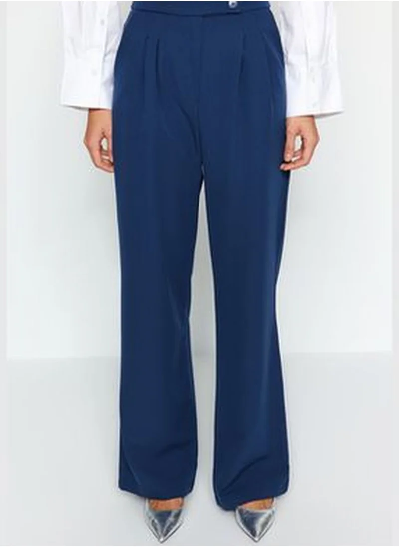 trendyol Navy Blue Wide Leg Wide Leg High Waist Weave Trousers TWOAW22PL0066