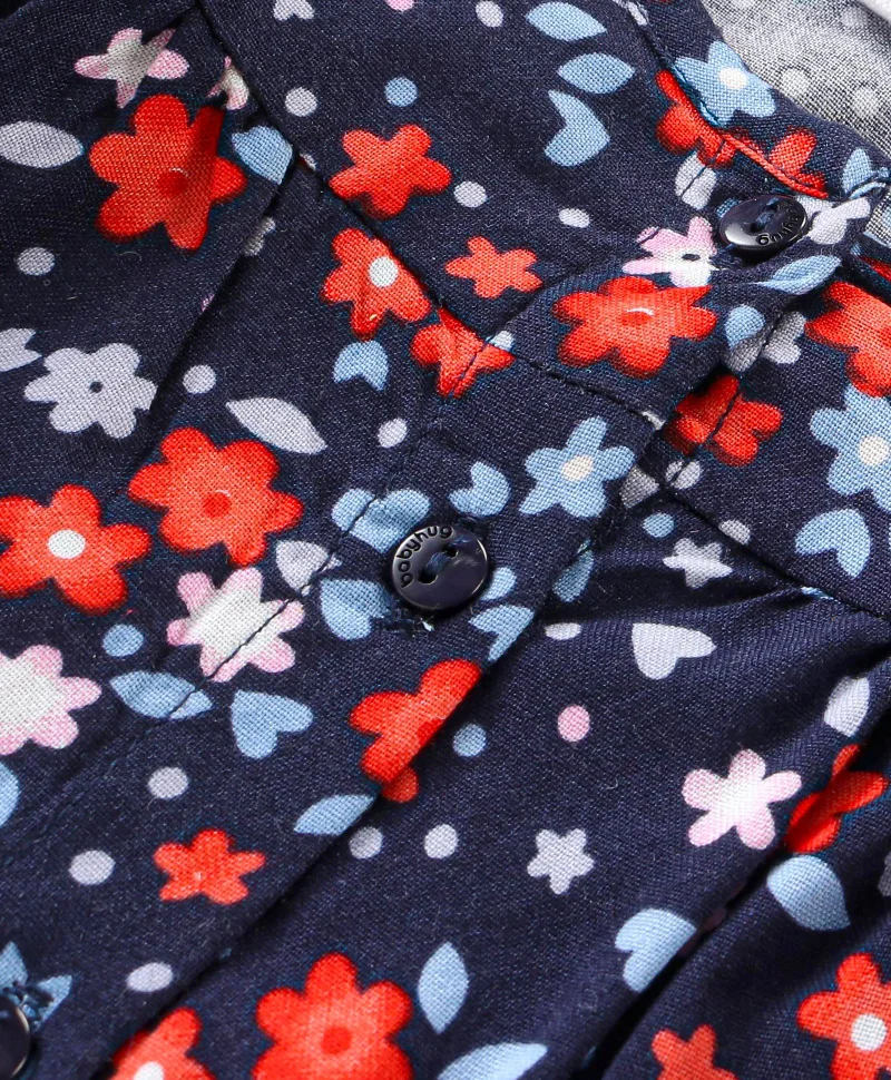 babyhug Babyhug Rayon Knit Full Sleeves Frill Top With Floral Print - Navy Blue
